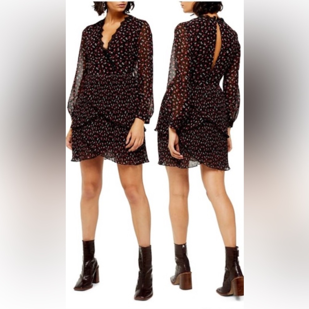 Topshop Floral Chiffon Ruffle Eyelash Neckline Dress 6